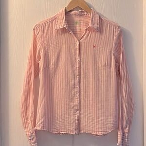 American Eagle Outfitters Coral and Cream Striped Shirt